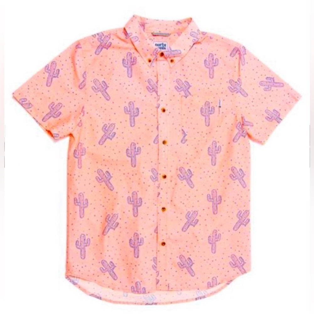 Party Pants Neon Pink Blue Cactus Print Button Down Short Sleeve Cabana Shirt L